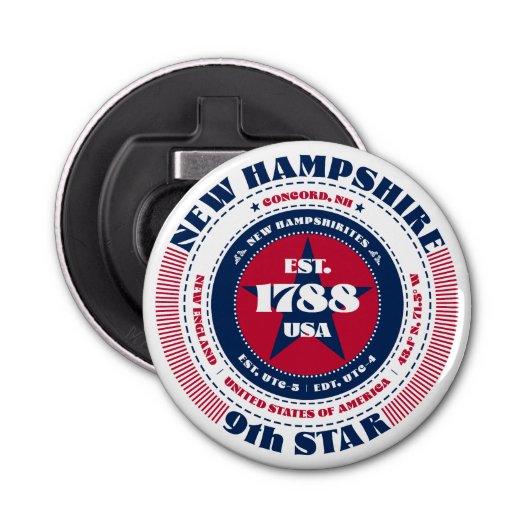 New Hampshire State Information Circle Button Flesopener (Voorkant)