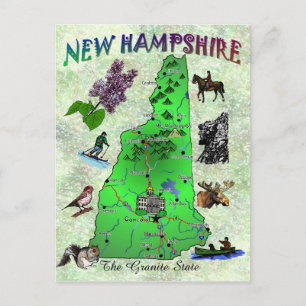 New Hampshire State-kaart Briefkaart