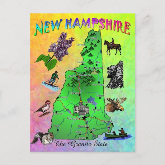 New Hampshire State-kaart Briefkaart (Voorkant)
