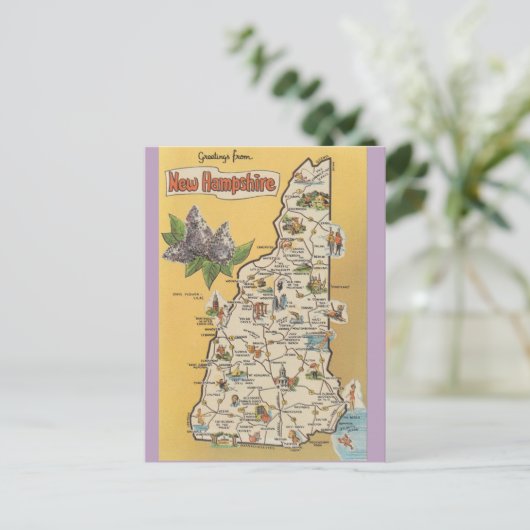 New Hampshire State Map Briefkaart (Staand voorkant)