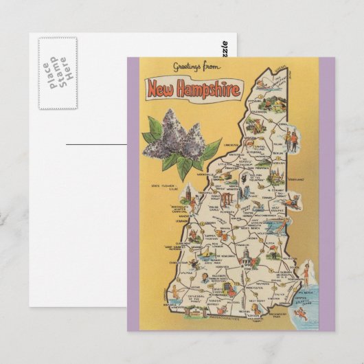New Hampshire State Map Briefkaart (Voorkant / Achterkant)