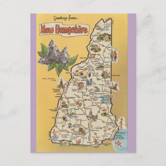 New Hampshire State Map Briefkaart (Voorkant)