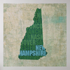 New Hampshire State Outline Word Map op Canvas Poster