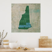 New Hampshire State Outline Word Map op Canvas Poster (Keuken)