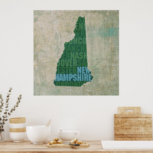 New Hampshire State Outline Word Map op Canvas Poster (Keuken)