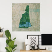 New Hampshire State Outline Word Map op Canvas Poster (Thuiskantoor)