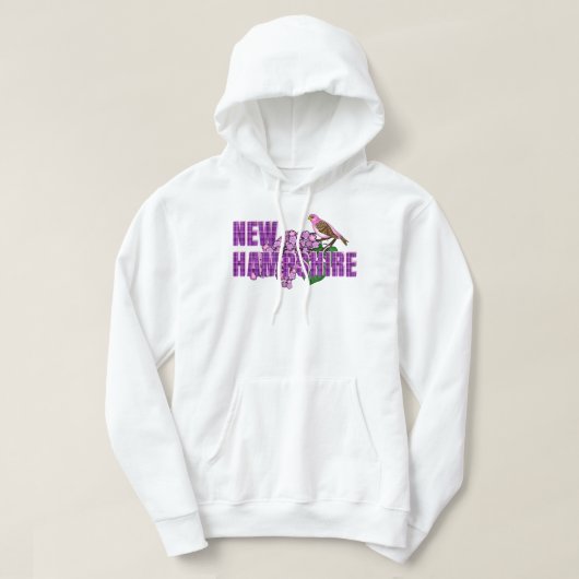 New Hampshire State Symbols Purple Finch & Lilacs Hoodie (Design voorkant)
