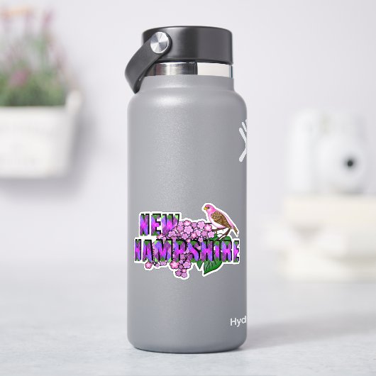 New Hampshire State Symbols Purple Finch & Lilacs Sticker (HydroFlask)