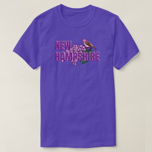 New Hampshire State Symbols Purple Finch & Lilacs T-shirt (Design voorkant)