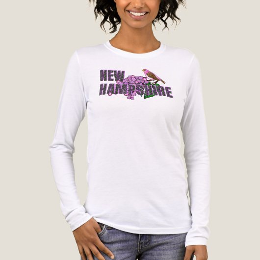 New Hampshire State Symbols Purple Finch & Lilacs Tri-Blend Shirt (Voorkant volledig)