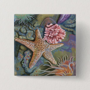 New Hampshire Tidepool Scene Vierkante Button 5,1 Cm