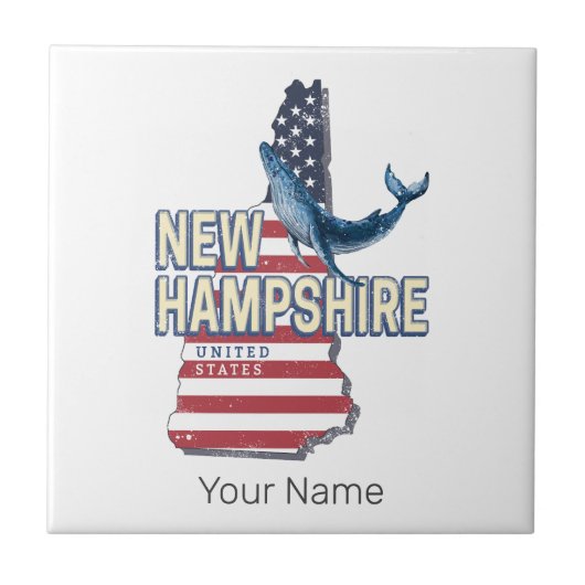 New Hampshire Verenigde Staten Retro State Kaart Tegeltje (Voorkant)