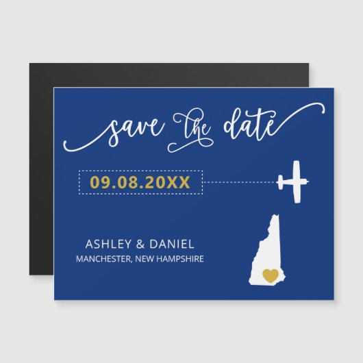 New Hampshire Wedding Save the Date Kaart, Map Magnetische Uitnodiging (Voorkant / Achterkant)