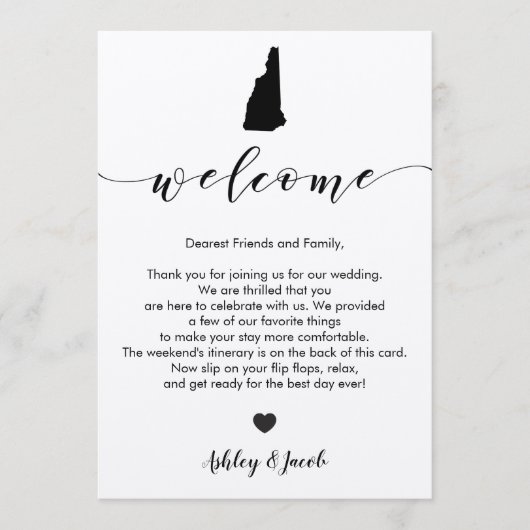 New Hampshire Wedding Welcome Letter & Itinerary Programmakaart (Voorkant)