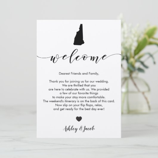 New Hampshire Wedding Welcome Letter & Itinerary Programmakaart (Staand voorkant)