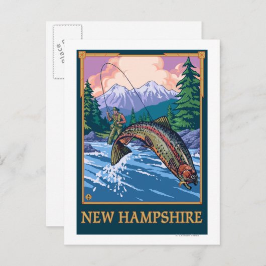 New HampshireAngler Fisherman Scene Briefkaart (Voorkant / Achterkant)