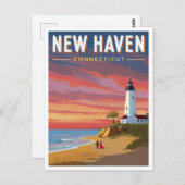 New Haven Connecticut Lighthouse Sunset Briefkaart (Voorkant / Achterkant)