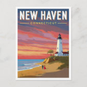 New Haven Connecticut Lighthouse Sunset Briefkaart (Voorkant)