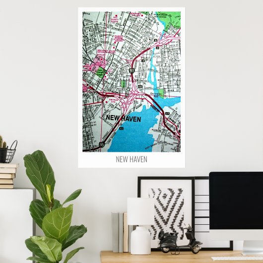 New Haven, Connecticut,  map VS Poster (Thuiskantoor)