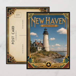 New Haven Connecticut Vintage Art Deco Gouden Tijd Briefkaart