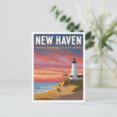 New Haven Connecticut Vuurtoren Zonsondergang Briefkaart (Staand voorkant)