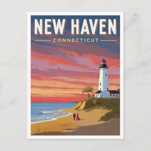 New Haven Connecticut Vuurtoren Zonsondergang Briefkaart (Voorkant)