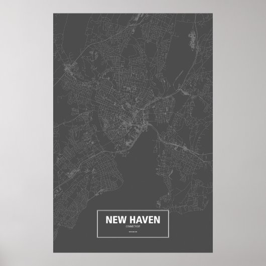 New Haven, Connecticut (wit op zwart) Poster (Voorkant)
