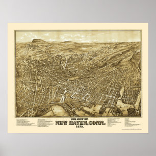 New Haven, CT Panoramic Map - 1879 Poster