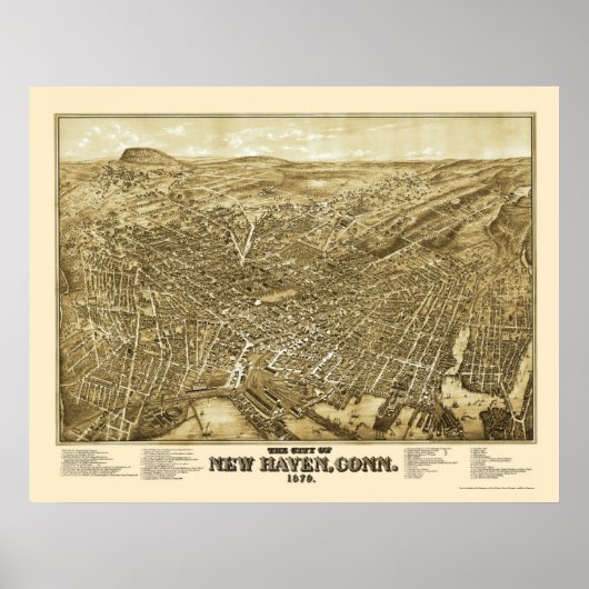 New Haven, CT Panoramic Map - 1879 Poster (Voorkant)