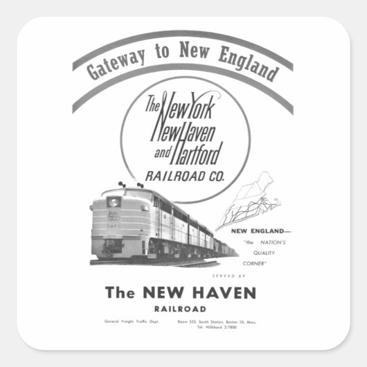 New Haven Railroad-Gateway naar New England 1950 Vierkante Sticker (Voorkant)