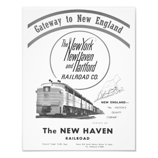 New Haven Railroad-Gateway to New England 1950 Foto Afdruk (Voorkant)