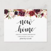 New Home Address, burgundy floral, Aankondiging Briefkaart (Voorkant)