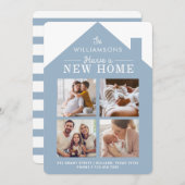 New Home Address Family Photo Collage Blue Aankondiging (Voorkant / Achterkant)