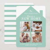 New Home Address Family Photo Collage Turquoise Aankondiging (Voorkant / Achterkant)