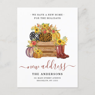 New Home Address Floral Pumpkins Sunflower Moving Aankondigingskaart