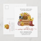 New Home Address Floral Pumpkins Sunflower Moving Aankondigingskaart (Voorkant / Achterkant)