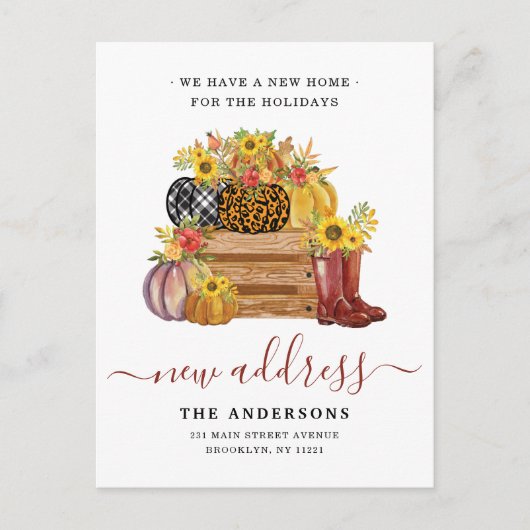 New Home Address Floral Pumpkins Sunflower Moving Aankondigingskaart (Voorkant)