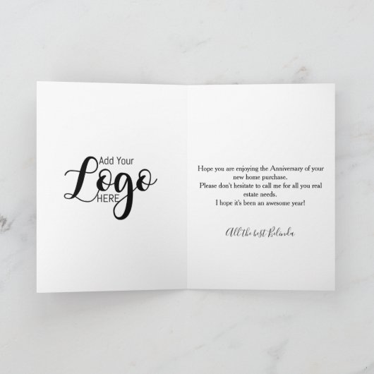 New Home Anniversary Card | Real Estate Agent Kaart (Binnen)