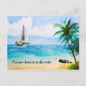 New Home Beach Scene Sailboat Palms Moving Aankondigingskaart (Voorkant)