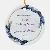 New Home Blue Floral First Home Christmas  Keramisch Ornament (Voorkant)