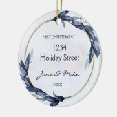 New Home Blue Floral First Home Christmas  Keramisch Ornament (Links)
