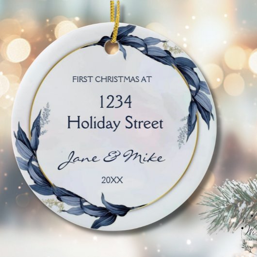New Home Blue Floral First Home Christmas  Keramisch Ornament
