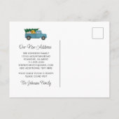 New Home  Blue Truck-kerstboom Aankondigingskaart (Achterkant)