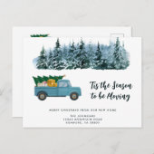 New Home  Blue Truck-kerstboom Aankondigingskaart (Voorkant / Achterkant)