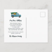 New Home  Blue Truck-kerstboom Aankondigingskaart (Achterkant)