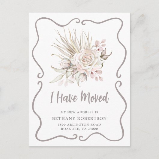 New Home Boho Blush Pink Roses Moving Briefkaart (Voorkant)