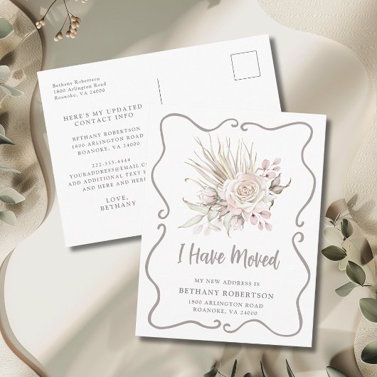 New Home Boho Blush Pink Roses Moving Briefkaart