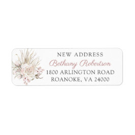 New Home Boho Pink Roses Eucalyptus Return Address Etiket
