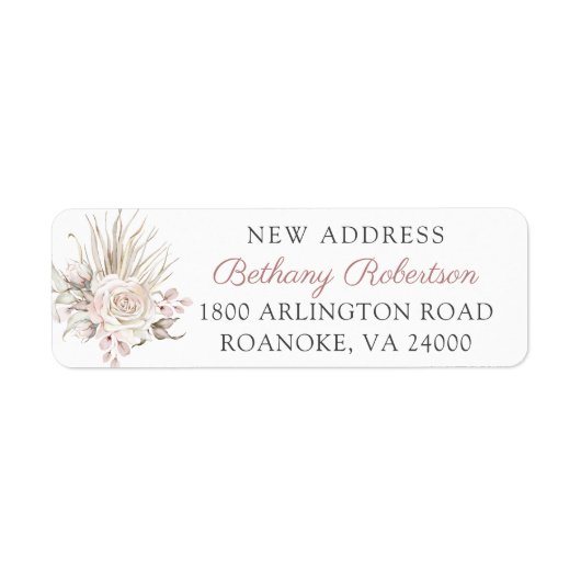 New Home Boho Pink Roses Eucalyptus Return Address Etiket (Voorkant)