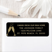 New Home Champagne Toast Gold Black Return-adres Etiket (Insitu)
